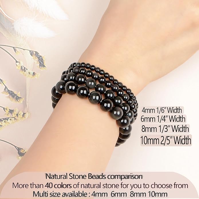 LPBeads Handmade Natural Gemstone Stretch Elastic Bracelet Healing Crystal Round Stone Beads Jewelry Gifts for Women Men