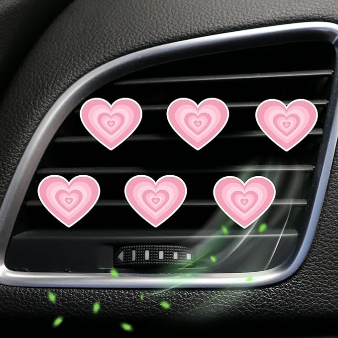 6 Pcs Heart Air Vent Clips, Cute Heart Car Air Fresheners Vents Clips Funny Cars Diffuser Vent Clips Cars Interior Decor Charm Cute Car Accessories,Decoration for Women Automotive (Pink Heart)