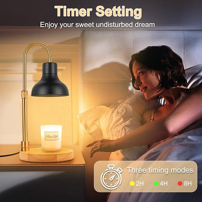 Candle Warmer Lamp with Timer & 3 Bulbs, Dimmable Electric Candlelight Adjustable Height and Brightness Candle Wax Warmer for Jar Candles Bedroom Home Decor House Warming Gift for Women (Black)