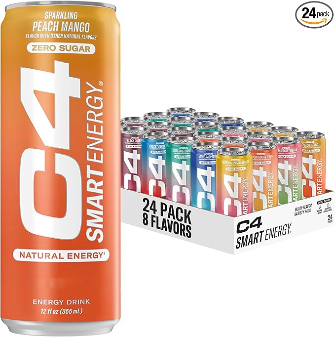 C4 Smart Energy Drinks Variety Pack Bundle (24 Pack) | 4 Flavor Tropical Oasis Variety 12 Pack + 4 Flavor Berry Breeze Variety 12 Pack