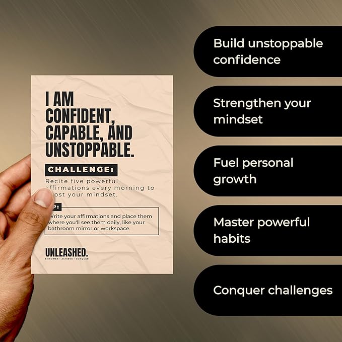 Daily Affirmation Cards to Unleash Your Best Self - 55 Cards with Empowering Quotes, Challenges & Practical Tips | Personal Growth Gift Idea for Driven Men & Women for Birthday, New Job, Christmas