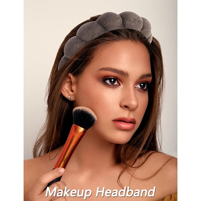 VELSCRUN Spa Headband, Makeup Face Wash Skincare Headbands, 5 Pcs Sponge Get Ready Bear Ears Hairband Facial Wristband Hair Clip Set, Stuff for Teen Girls Women Trendy Hair Accessories Dark Brown