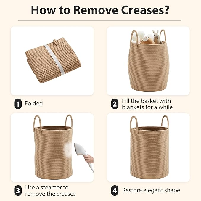 Fiona's magic Jute Rope Laundry Hamper Basket, 58L Tall Laundry Basket for Blanket Storage, Large Baby Nursery Hamper for Laundry, Woven Clothes Hamper for Bedroom, Living Room-Jute