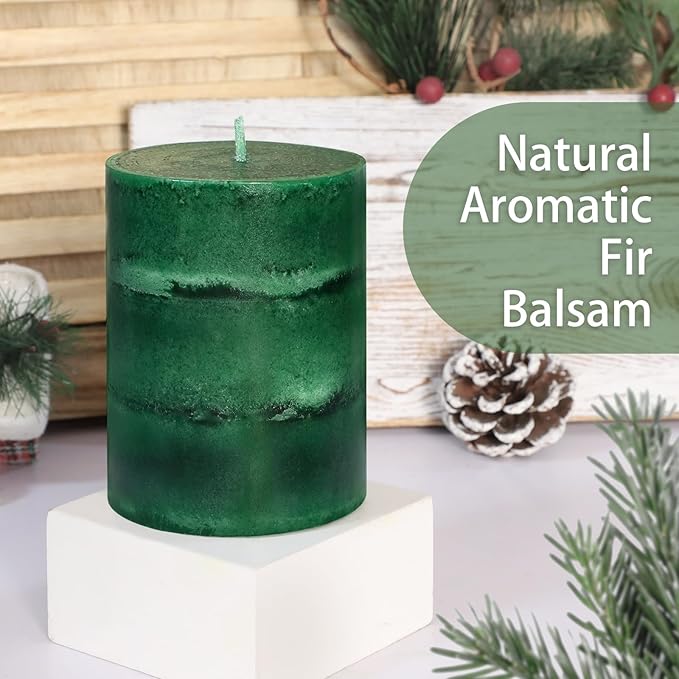 Fir Pine Scented Pillar Candles 3x4 Inch Dark Green 3-Layered Handcraft Holiday Forest Candle Smokeless Aromatherapy Candle for Christmas Decoration Home Party Fragrance Housewarming Gifts