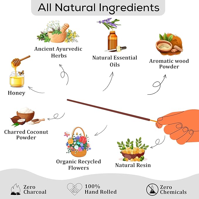 Raajsee Sandalwood Incense Sticks (180 gm), 100% Pure Organic Natural Hand Rolled Free from Chemicals - Sandalwood Incense Perfect for Aromatherapy, Cleansing, Meditation, and Church (Pack of 12)