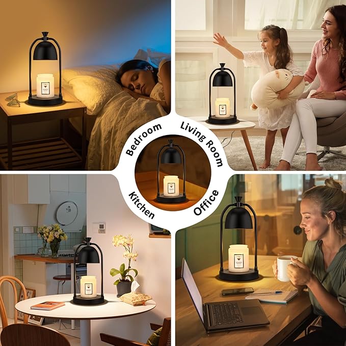 Hong-in Black Candle Warmer Lamp with Timer - Electric Wax Melts Warmer for Candle Jars, Cozy Home Decor House Warming Gifts for Women