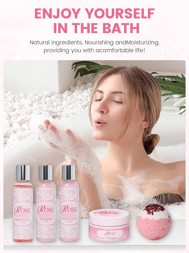 Spa Gifts for Women -15Pcs Self Care Set with Rose Bath & Body Essentials, Mother's Day/Thoughtful Day/Get Well Gifts/Birthday/Christmas/Bridal Shower Gift for Mom, Sister, Wife, Relaxing Home Spa Set