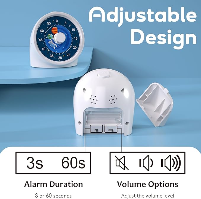 BellMan Visual Timer with Pause Button, 60 Minute Countdown Mercury Timer for Kids and Adults with Silent Operation, Study and Meetings Time Management Tool, Design for Home, Office and Gift,Astronaut