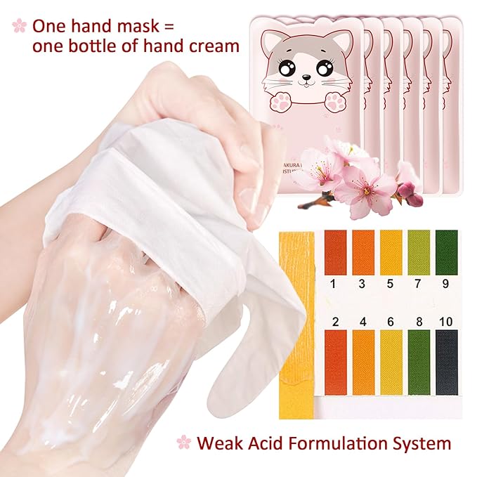 Hand Masks Moisturizing Gloves,6 Pairs Hydrating Hand Peel Masks Gift Set for Dry Cracked Hands Care,Long-lasting and Non-greasy Hand Moisturizer Gloves for Women A