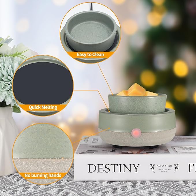 Candle Wax Melt Warmer with Timer Ceramic Electric Wax Melt 4-in-1 Oil Burner Adjusting Temperature Fits Yankee Large Jar Scented Candle for Home Decor Birthday Gifts for Women Mom Grandma Girls Green