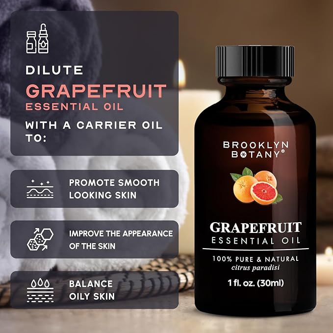 Brooklyn Botany Grapefruit Essential Oil - 100% Pure and Natural - Premium Grade Oil with Dropper - for Aromatherapy and Diffuser - 1 Fl Oz
