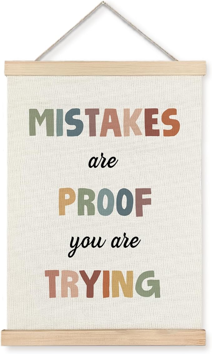 Exqcom Boho Classroom Inspirational Wall Art Poster, Mistakes Are Proof That You Are Trying Mental Health Growth Mindset Posters for Classroom Therapy Counselor Office, 12x16 Inches