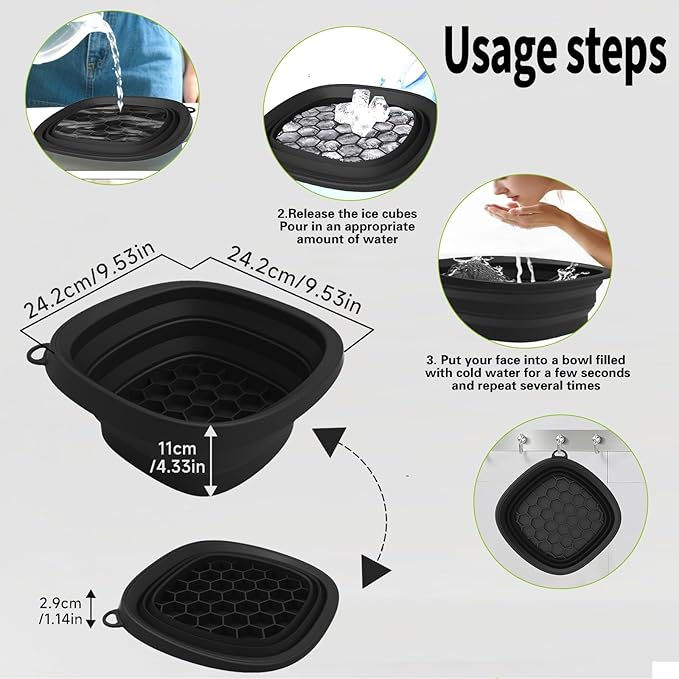 Face Bowl for Ice with Built-in IceTray,Collapsible Silicone Face Ice Bowl – Cold Plunge Therapy for Skin Tightening & Facial Treatment– Portable Spa Tool for Home & Travel（Black)