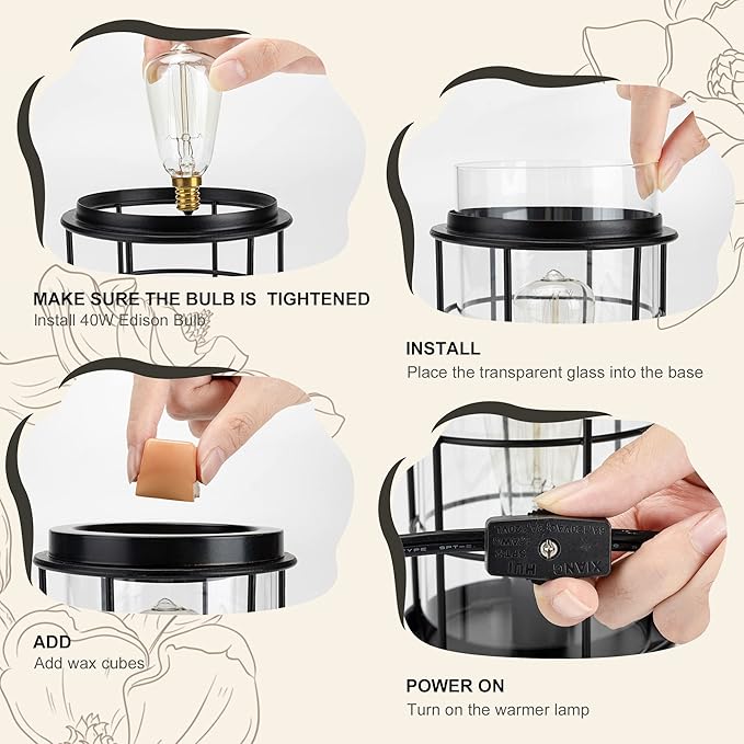 Electric Wax Melt Warmer,Wax Warmer for Scented Wax Melts,Candle Wax Burner Fragrance Warmer and Vintage Light Bulbs,Wax Melt Melter for Rustic Home Decor, Office, Birthday Gifts