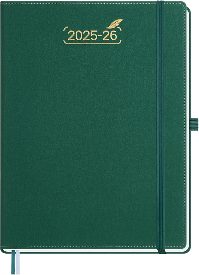 BEZEND 2026 Planner Weekly and Monthly (8.5" x 11"), Large 2-Column Calendar Book (Jul 25-Dec 26), Dual Schedule for Daily Appointment, Inner Pocket & Tabs, PU Leather Hardcover - Evergreen