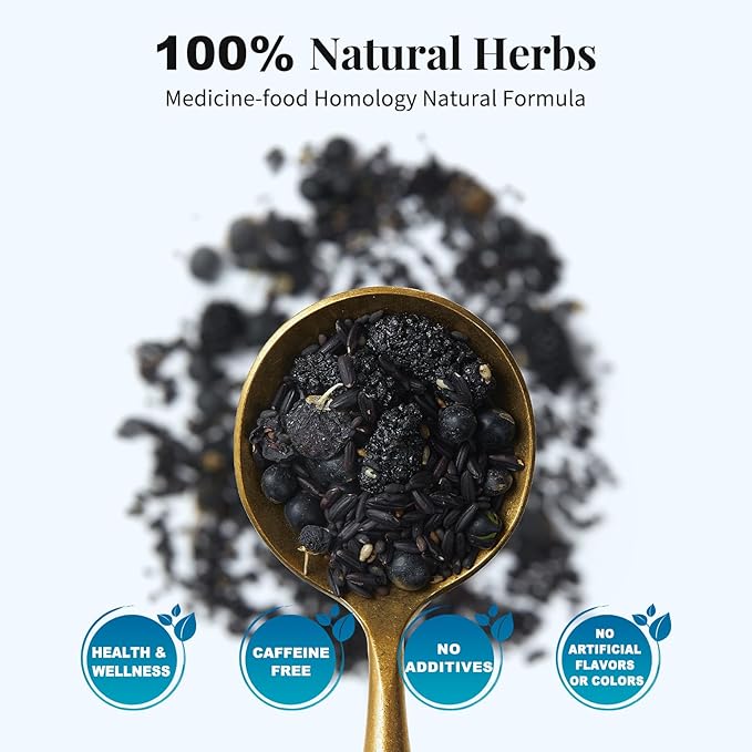 Five Noir Herbal Tea Bag for Immunity Energy, Five Treasure Tea Kidney Teas, Leafberry Wellness Functional Herbal Tea Hair Growth Rejuvenates Natural Black Rice Beans Mulberries Gift Box 10 Bags