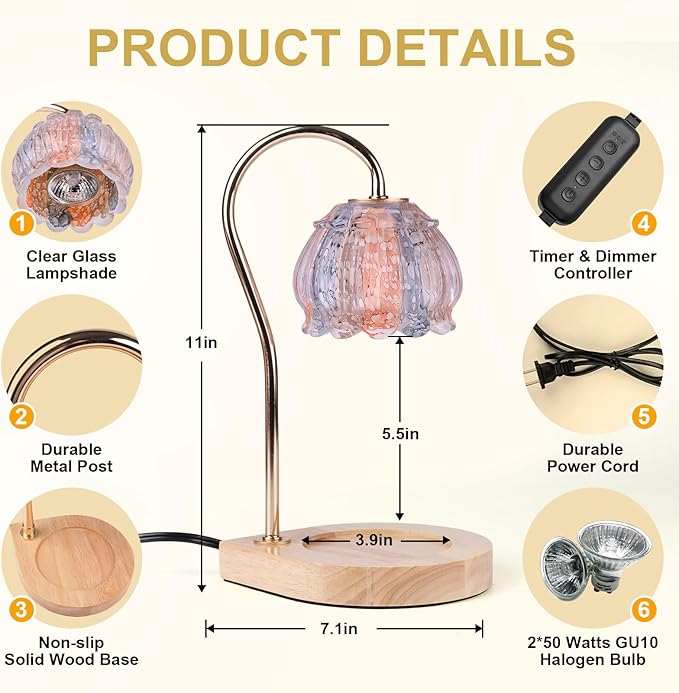 Dimmable Flower Candle Warmer Lamp with Timer, Dimmable Electric Candle Warmer Melter Light,Gifts for Women Home Decor Cozy House Warming,White Orange