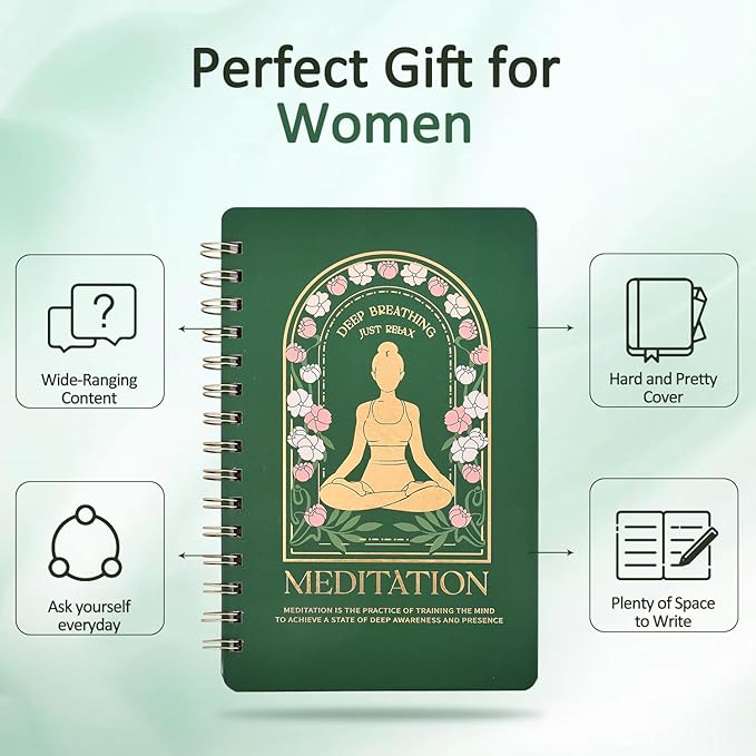 emmoolife Meditation Practice Training Yoga Record Planner,Daily Deep Breathing Relax Planners Home Decor for Women, Gifts Birthday Christmas Gift for Desk Accessories for Girls Green