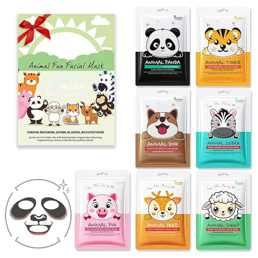 evpct 7 Pack Animal Face Masks Skincare,Spa Kit for Girls Kid Animal Facial Face Masks Skincare for Teens Kids Girls Spa Day Slumber Sleepover Birthday Party Favors Supplies Kit, Sheet Mask Beauty