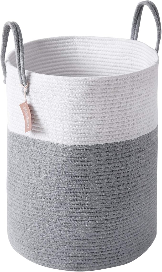 Cotton Rope Laundry Hamper by YOUDENOVA, 58L - Woven Collapsible Laundry Basket - Clothes Storage Basket for Blankets, Laundry Room Organizing, Bedroom Storage, Clothes Hamper – Grey