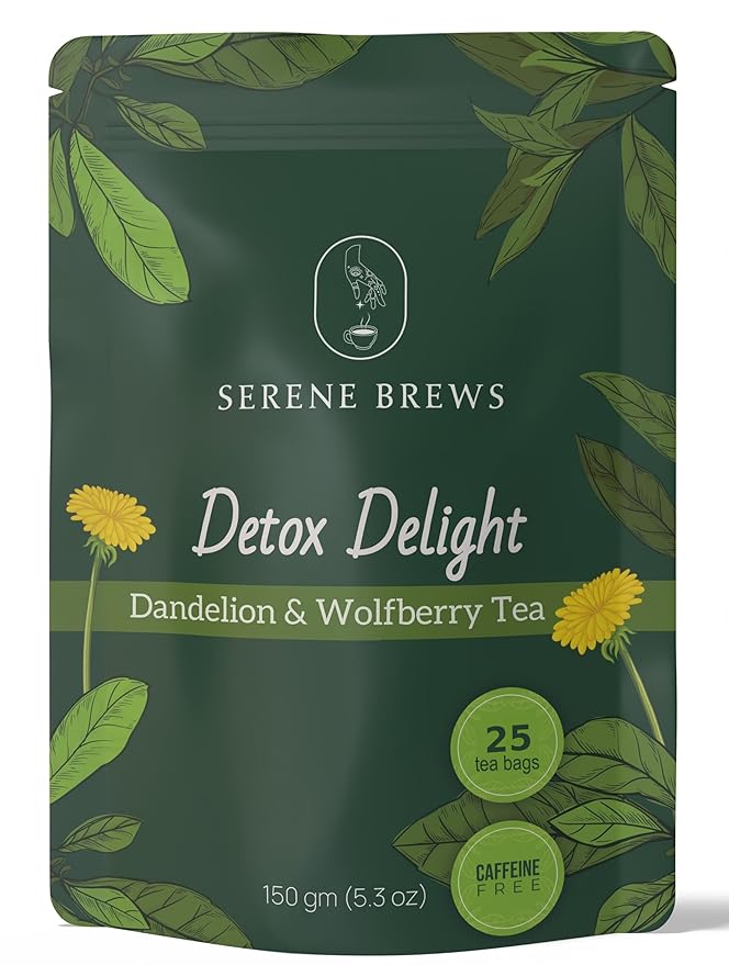 Dandelion Wolfberry Tea – Liver Cleanse, Detox & Repair, Kidney Detox – 100% Natural, Non-GMO, Premium Dandelion Root & Wolfberry Blend – 150 g (25 Tea Bags)