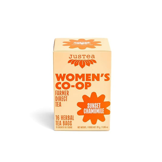 JusTea Sunset Chamomile | Herbal Tea Bags, Caffeine-Free, Organic Chamomile Tea | Fair-Trade | Plastic-Free Tea Bags | Vegan, Sugar-Free, Gluten-Free | 16 Tea Bags