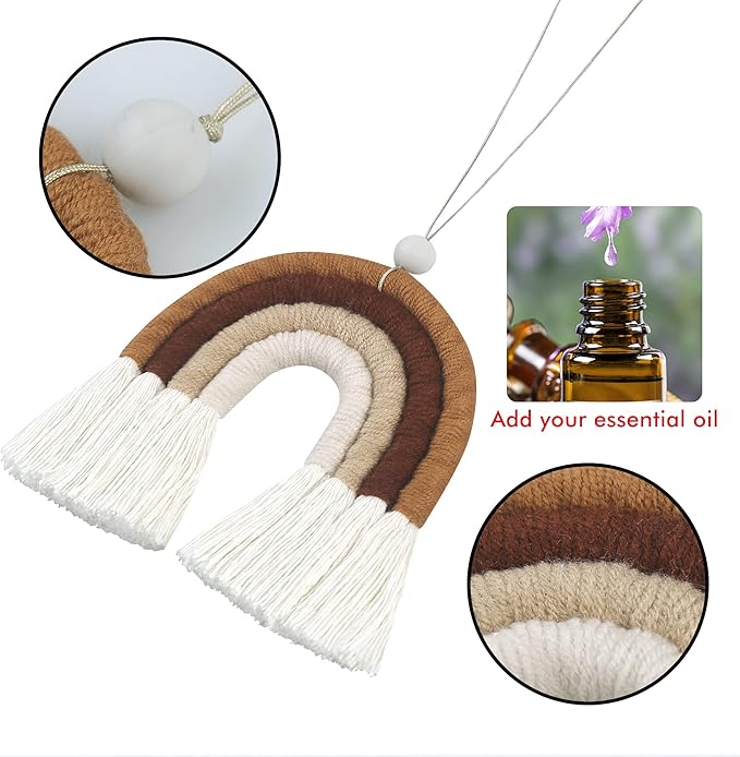 BOHO GARDEN Macrame Bohemian Rainbow Charm - Essential Oil Diffuser for Cars, Baby Nursery, Children’s Bedroom & Home Decor- Colorful Decorative Hanging Air Freshener & Accessories - 3.5x4 - Fudge