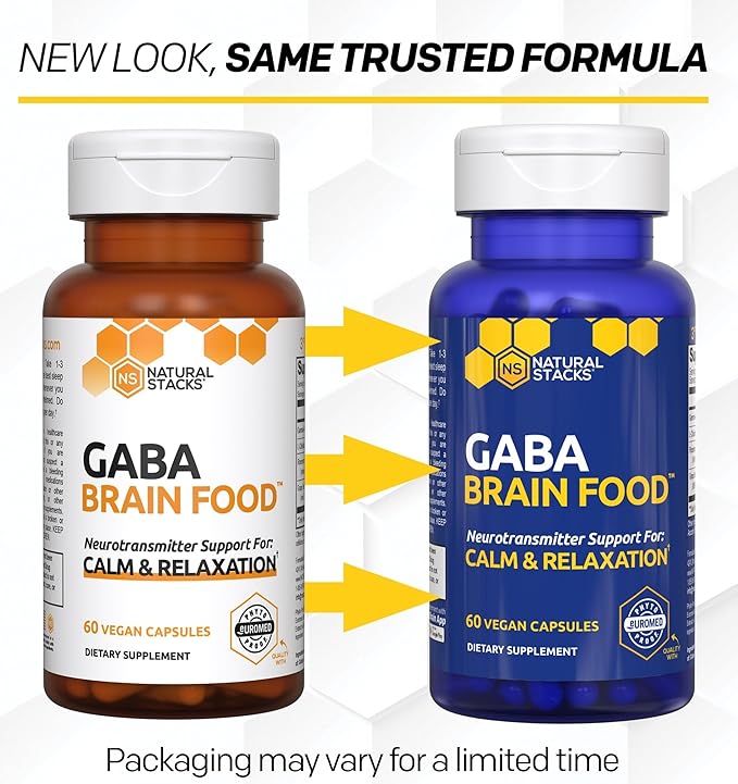 GABA Brain Food - GABA Supplement with L-Citrulline & Grape Seed Extract - Supports Calm & Relaxation - Nighttime Sleep Aid - Supports Production of Gamma Aminobutyric Acid - 60 L-Citrulline Capsules