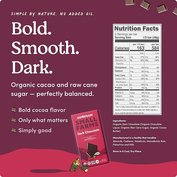 GoodSAM Organic 80% Dark Chocolate Bars (Pack of 3) - Non GMO, Vegan, Regenerative Farming, Direct Trade