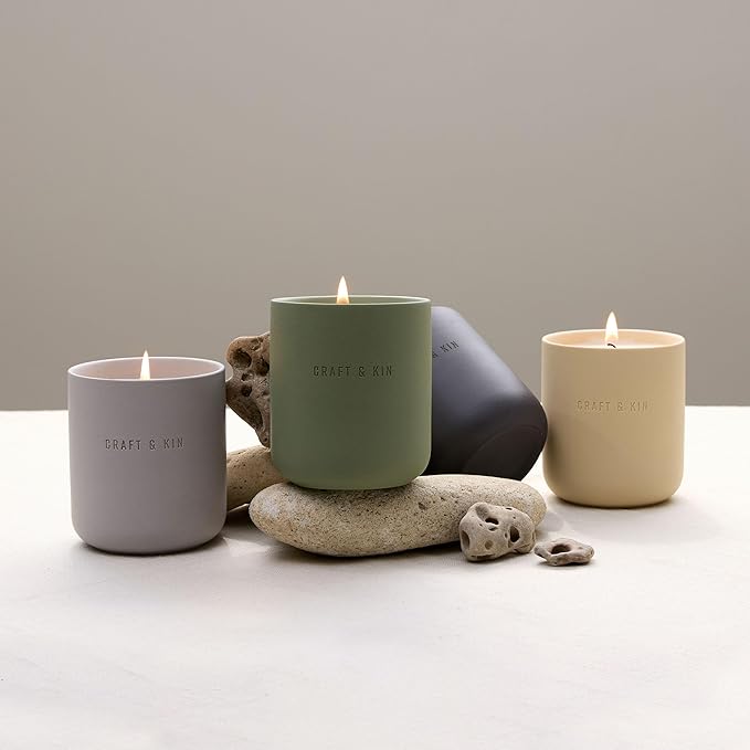 Craft & Kin Fall Scented Candles Discovery Set | 4 Pack of 3oz Candles | 20-Hour Burn Time, Soy Blend Wax, Cotton Wick, Ceramic Jars