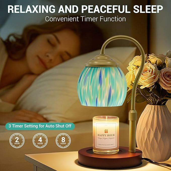 Candle Warmer Lamp with Timer Dimmer - Height Adjustable Wax Melt Warmer for Jar Candles, Blown Art Glass Candle Warming Lamp with 2 Bulbs Birthday Gifts for Mom Women Candle Holders for Home Decor