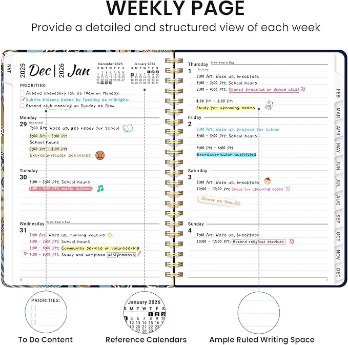 2026 Planner, Monthly and Weekly Calendar Planner for Women, January 2026 - December 2026, Hardcover Pretty 2026 Agenda Planner Book with Tabs, Spiral Bound, Perfect for School Office Home Supplies, 8.5" x 11" - Lineage Flora