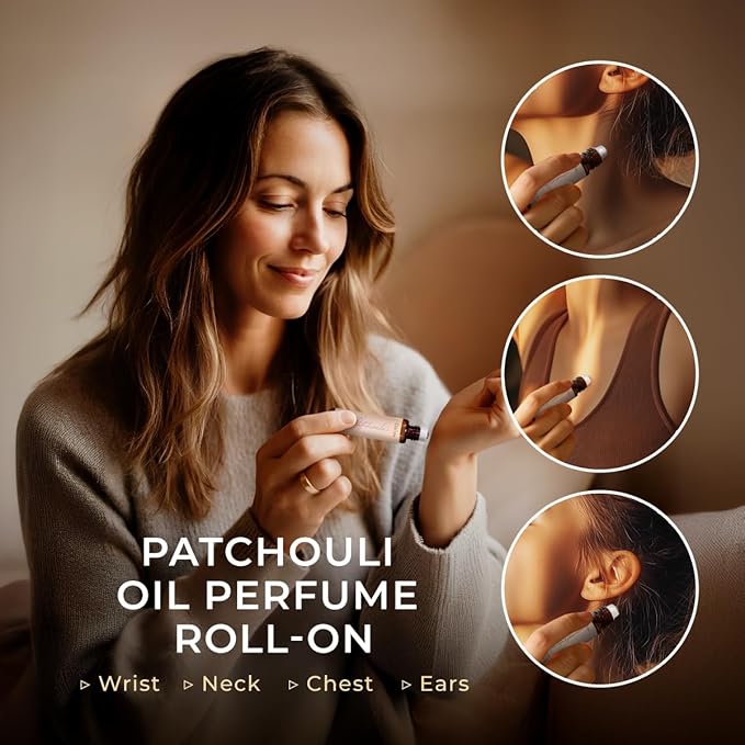 Gya Labs Patchouli Essential Oil Roll On - 0.34 Fl Oz - Travel Size Roller for Camping, Skin, Aromatherapy Relief, Convenience