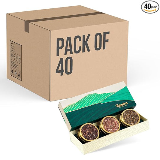 Teaniru, Novelty Tea Collection – Pack of 40 | Loose Leaf Tea Sampler Gift | 3 Flavored Tea - Black, Herbal & Green Tea | Loose Leaf Tea Gift Set for Corporate Gifting