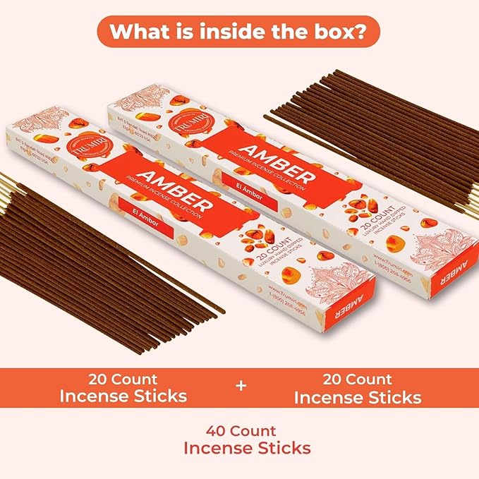 Amber Incense Sticks - Total 40 Insence-Sticks - Dual Pack of 20 Insense - Inciensos - Inscents - Natural Non Toxic Ingredients - Incents - Incence - Inscense - Insents