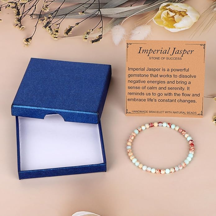 LPBeads Handmade Natural Gemstone Stretch Elastic Bracelet Healing Crystal Round Stone Beads Jewelry Gifts for Women Men