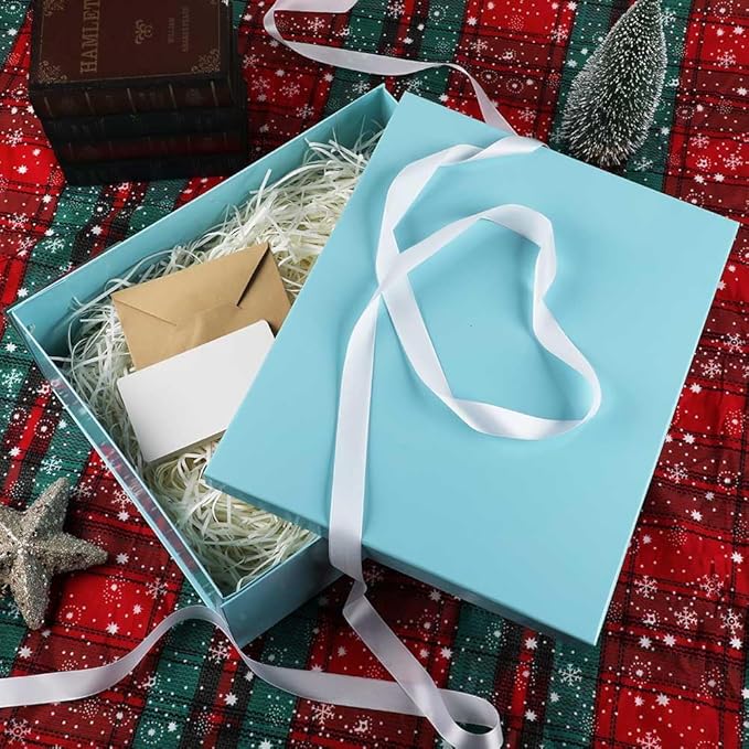 Extra Large Gift Box with Lid 17x13x6 Inches, Blue Gift Boxes for presents Packaging for Birthdays, Valentine's Day, Christmas, Anniversaries (Include Shredded Paper Fill, Envelope Card Ribbon)