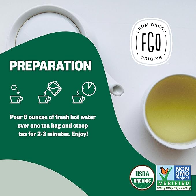 FGO Organic Jasmine Green Tea, 100 Count, Eco-Conscious Tea Bags, Resealable Bag, Packaging May Vary (Pack of 1)