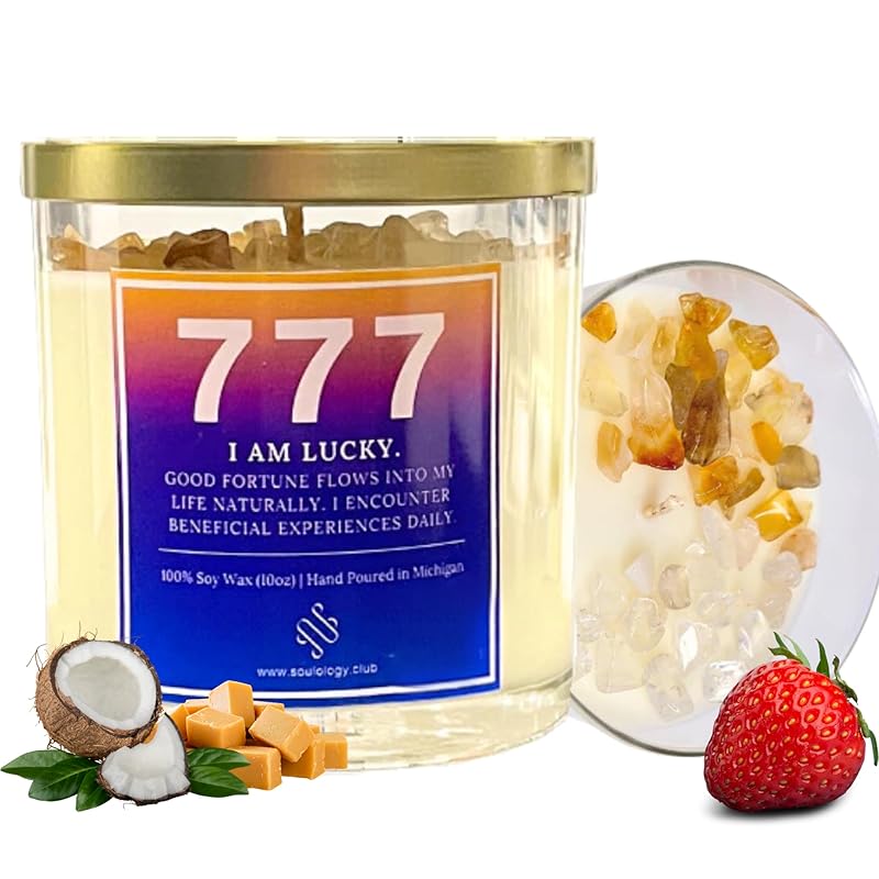 777 Angel Number Candle, 10oz, Crystal candle, 100% Soy Wax & Phthalate-Free Fragrance candles, Gifts candles for women, Angel Number Gift, Good Luck Candle, Money Candle