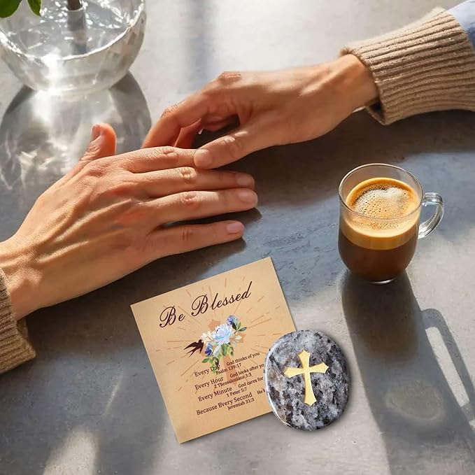 LAIDANLA Black Labradorite Cross Engraved Healing Crystal Worry Stones for Pray Faith Anxiety Relief Oval Palm Stone Polished Natural Crystal Gifts