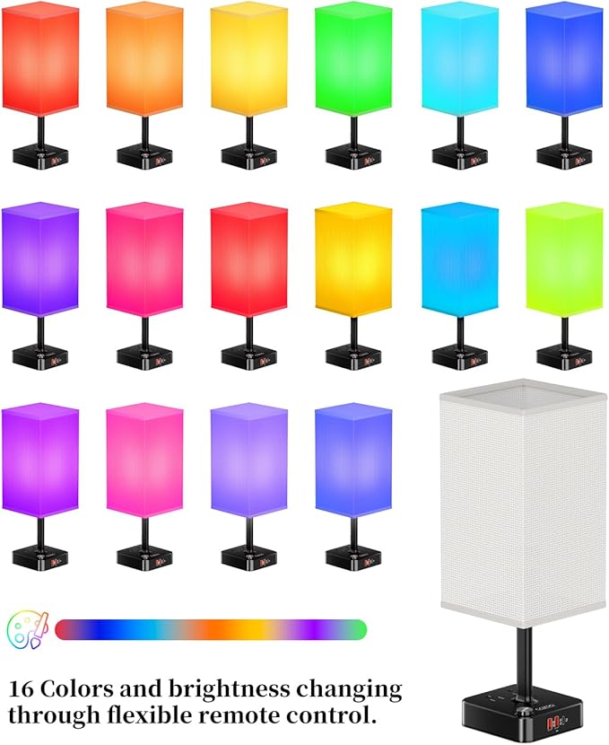 cozoo Bluetooth/WiFi RGB & USB Bedside Table Lamp with 2 USB Charging Ports and 2 Outlets Power Strip, LED Light Bulb Dimmable, Music Sync RGB Color Changing Light for Party Home/Bedroom/Living Room