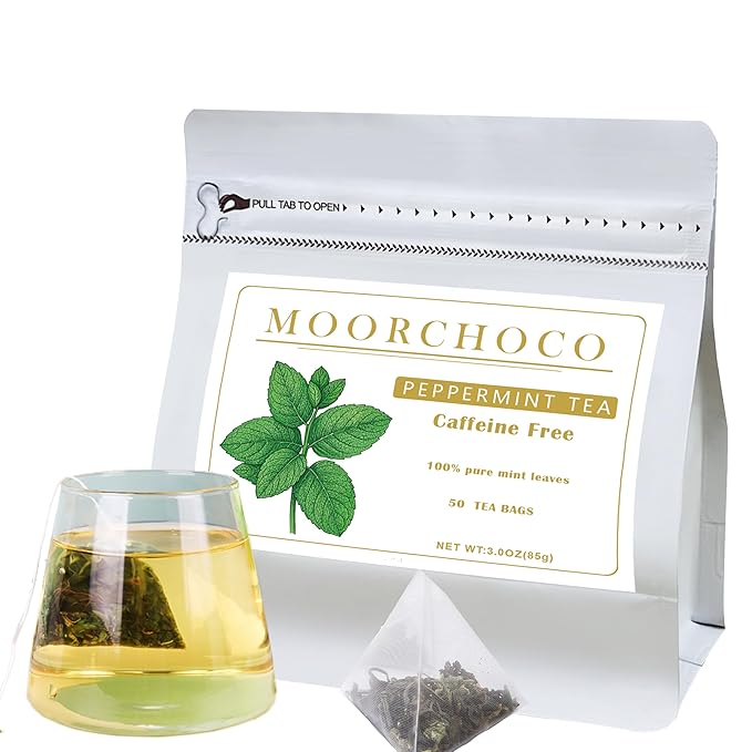 85g/3Oz Pure Mint Herbal Tea Bags, Peppermint & Spearmint, Loose leaf 50 Pyramid Teabags, Blended with Fresh Ingredients, Natural Herbal Tea, Gluten Free
