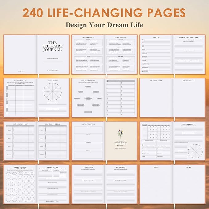 Lanpn Self Care Journal for Women, Self Love Guided Journals with Prompts, Daily Reflection Wellness & Gratitude Planner, 5 Minute Mental Health Notebook, Mindfulness Mood Log, 240 Pages, Brick Red
