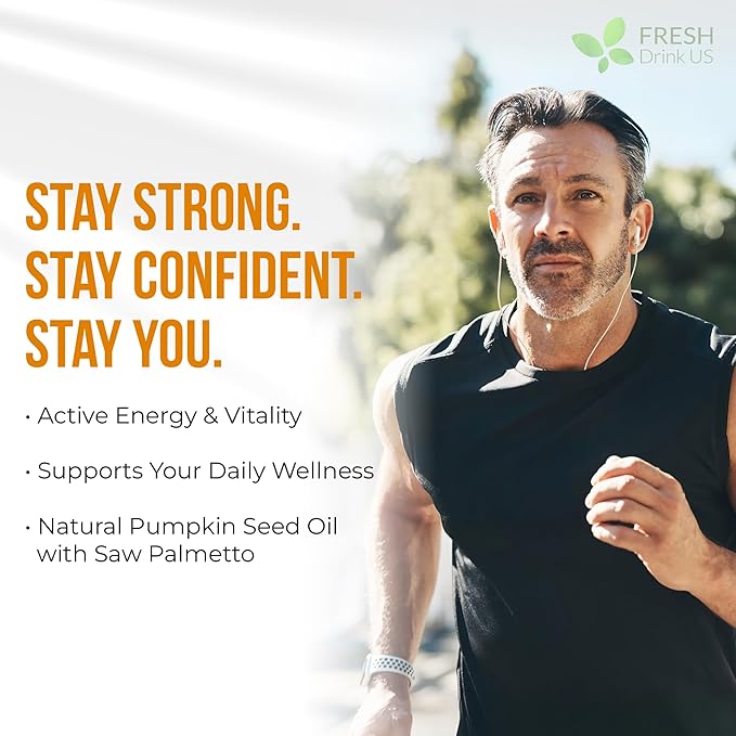 FRESHDRINKUS, 330 Premium Pumpkin Seed Oil Softgels with Saw Palmetto, 3000mg Per Serving, Cold Pressed, Pure Virgin Oil, Great Hair Support, Non-GMO, Gluten-Free, Vegan