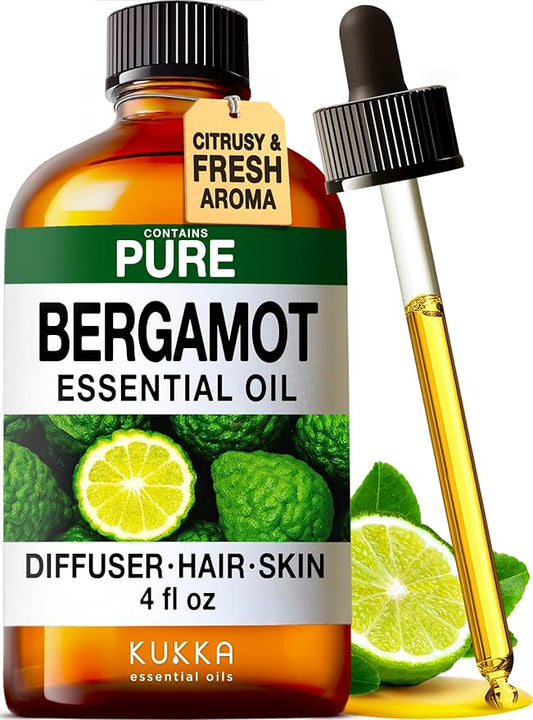 KUKKA Bergamot Essential Oils - 4 Fl Oz - for Hair, Skin, Diffuser, Aromatherapy & DIY Soap Making Scent