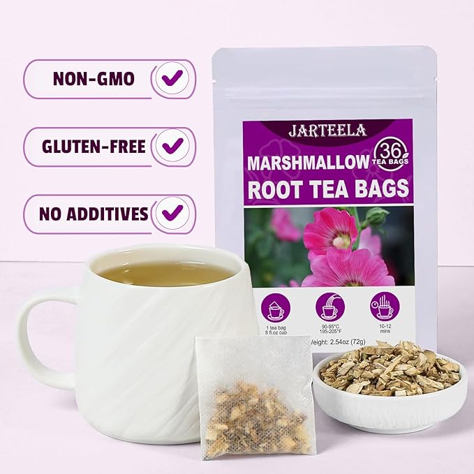 Jarteela - Marshmallow Root Tea Bags - 2g x 36 Count - Premium Dried Althaea Officinalis - Non-GMO - Caffeine-free - Natural Herbal Tea for Digestive & Respiratory Support