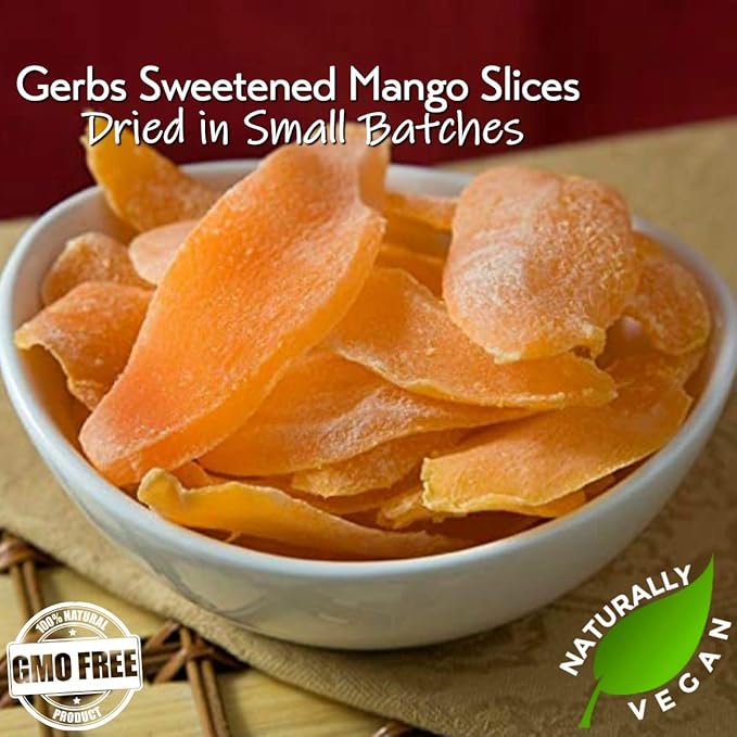 Gerbs Sweetened Dried Mango Slices 4 lbs. | Unsulfured, No Additives, Resealable Bag | Naturally Chewy & Sweet | Top 14 Allergen-Free