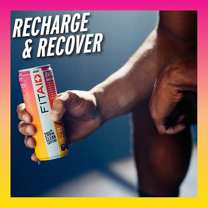 FITAID ENERGY, 200mg Natural Caffeine, Keto, Peach Mandarin, Optimum Performance Formula: BCAAs, Quercetin, Electrolytes, Omega-3s, 15 calories, Paleo, Vegan & Gluten-Free,12 Fl Oz (Pack of 12)