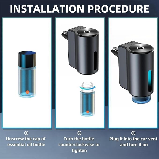 Car Air Freshener Diffuser with Three Adjustable, Rechargeable Car Diffusers, Car Fresheners Long Lasting (Ocean)