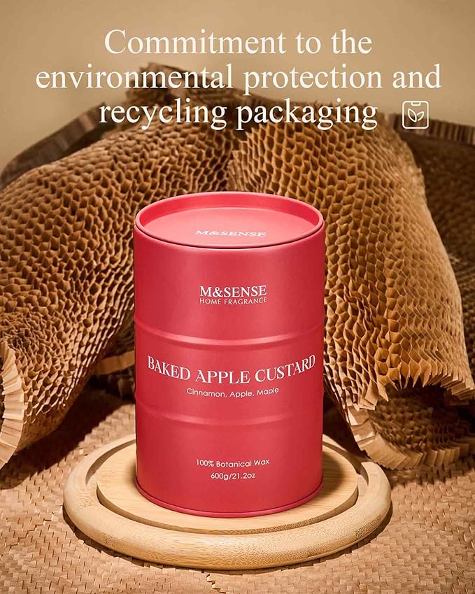 M&SENSE Baked Apple Scented Candles Large, Natural Soy Candles 21.2oz 120 Hour Slow Burning,Aromatherapy Candle for Stress Relief Meditation Relaxing